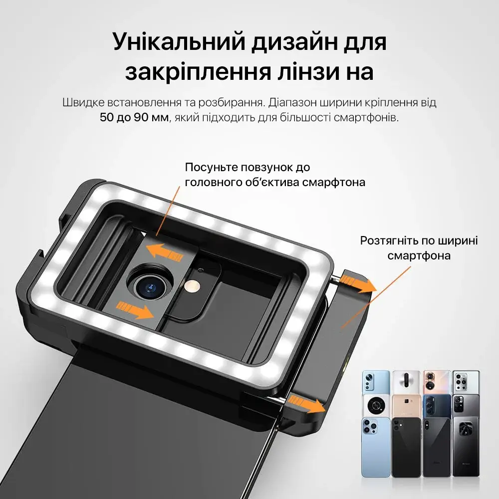 МАКРОЛІНЗА ДЛЯ ТЕЛЕФОНУ З ПІДСВІЧУВАННЯМ 100ММ F1.8 10X APEXEL APL-HB100FL23