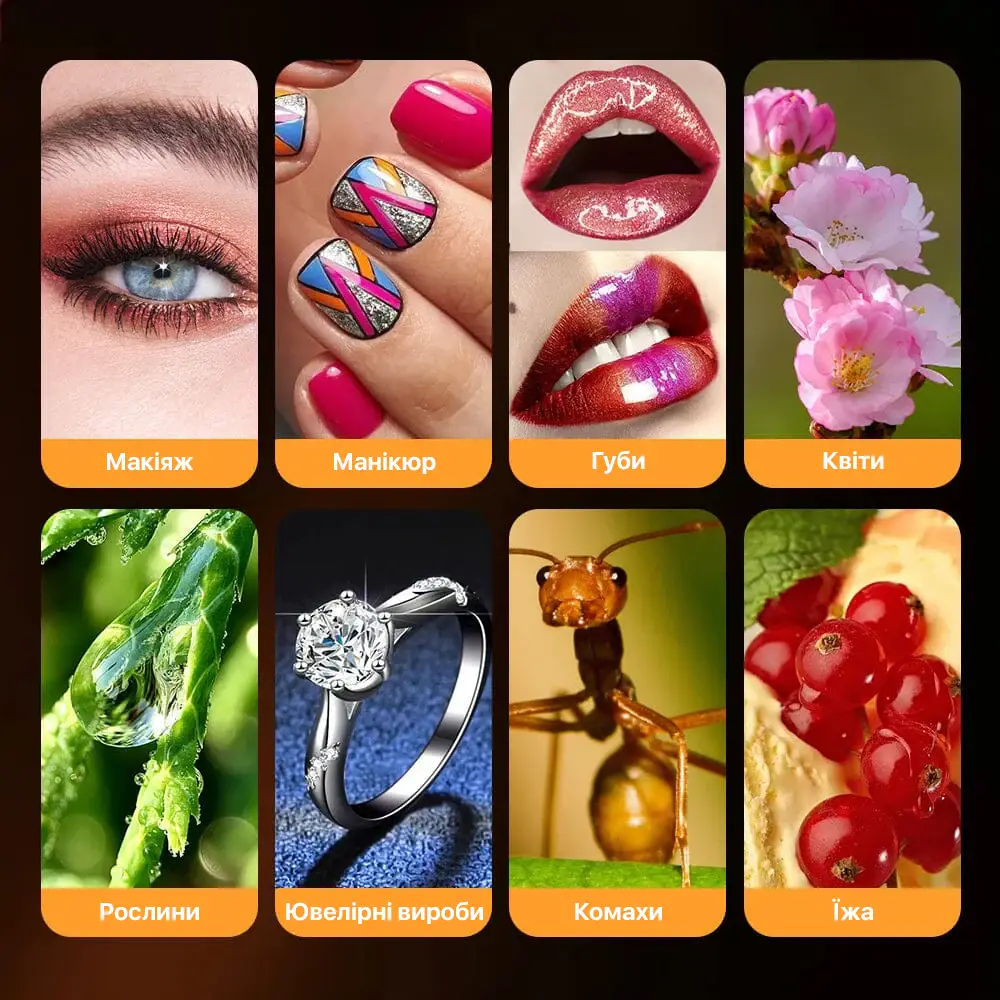 МАКРОЛІНЗА ДЛЯ ТЕЛЕФОНУ З ПІДСВІЧУВАННЯМ 100ММ F1.8 10X APEXEL APL-HB100FL23